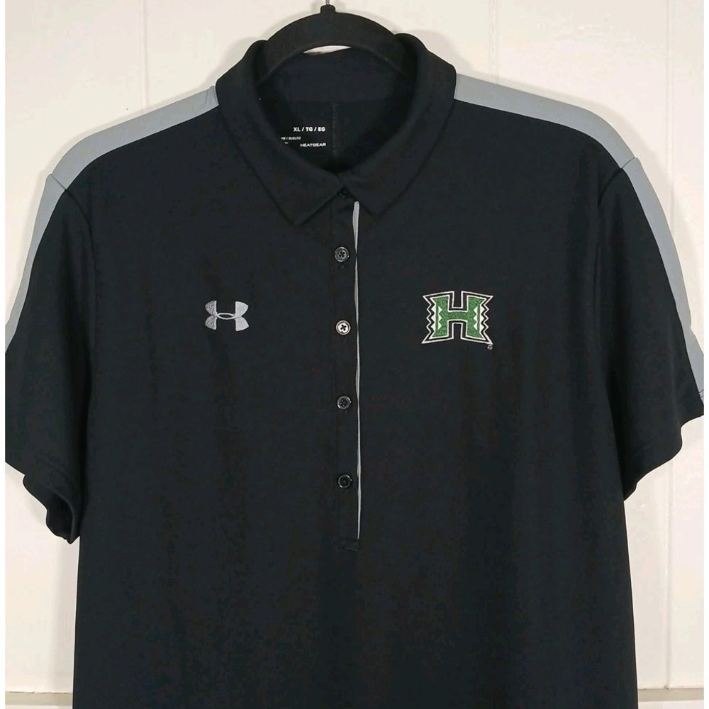 Hawaii Rainbow Warriors Under Armour Shirt HeatGear Logo Polo Womens XL Black SS